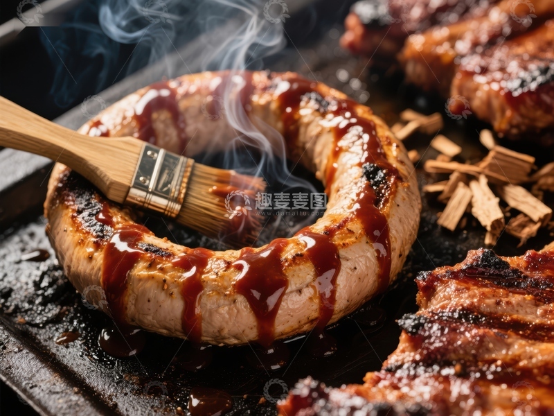 高清大图下载【趣麦麦图】-烧烤猪肉圈涂抹酱料