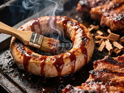 烧烤猪肉圈涂抹酱料