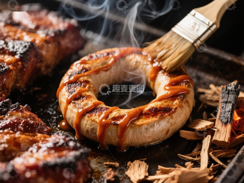 高清大图下载【趣麦麦图】烧烤刷酱香肠，烟雾缭绕