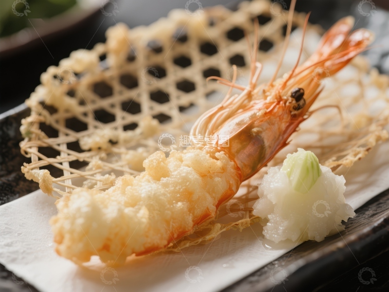 高清大图下载【趣麦麦图】天妇罗虾配芥末，精致日式料理