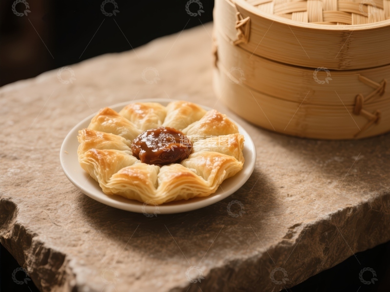 高清大图下载【趣麦麦图】酥皮点心配竹蒸笼