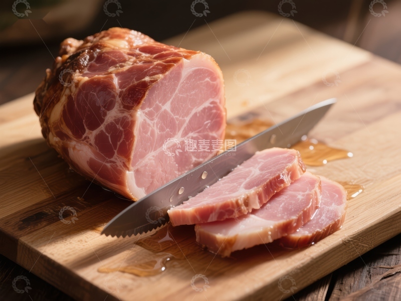 高清大图下载【趣麦麦图】切片火腿，木板上的美食