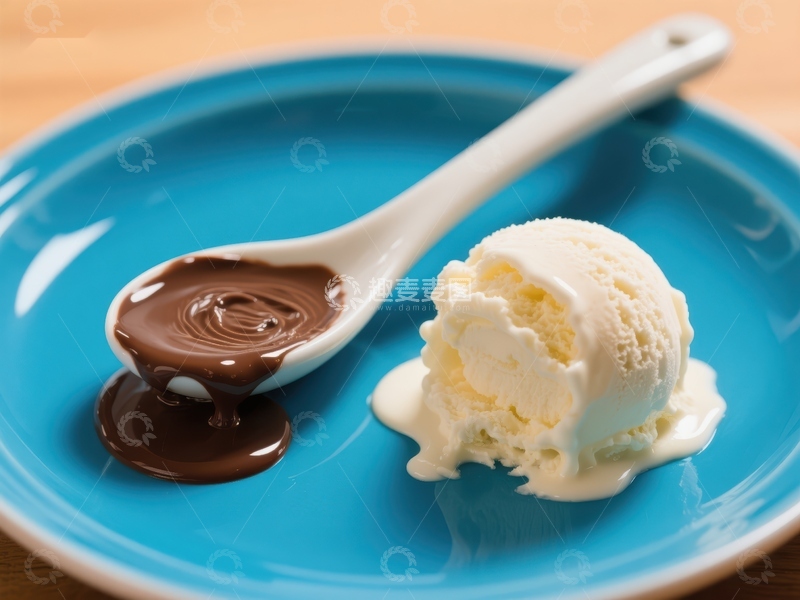 高清大图下载【趣麦麦图】巧克力酱与冰淇淋球的美味组合