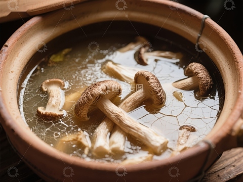 蘑菇汤锅特写