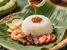 印尼风味米饭配虾仁与牛肉