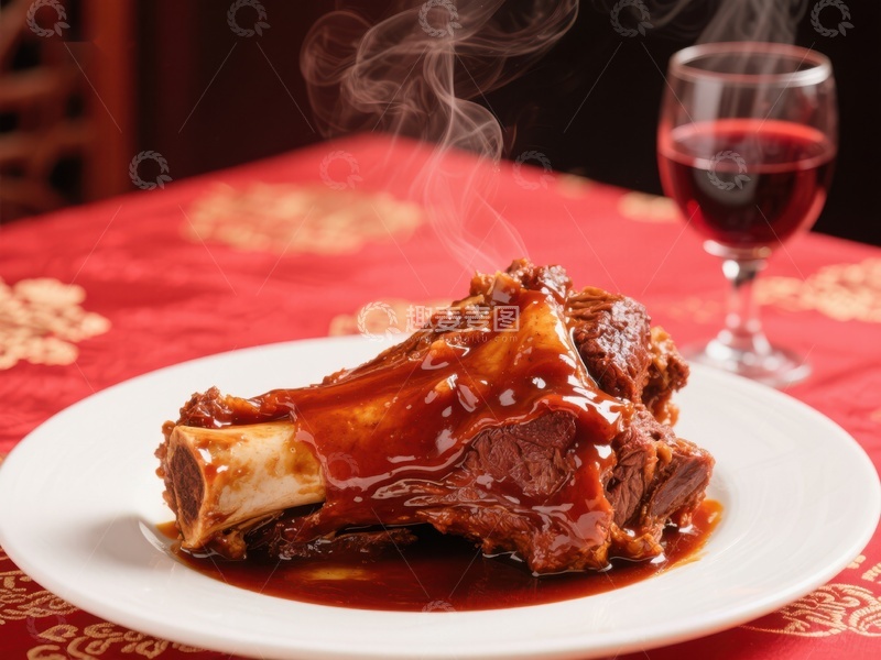 高清大图下载【趣麦麦图】红烧羊排配红酒，热气腾腾