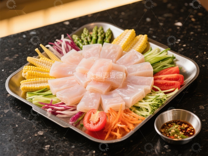 高清大图下载【趣麦麦图】新鲜鱼片配蔬菜拼盘