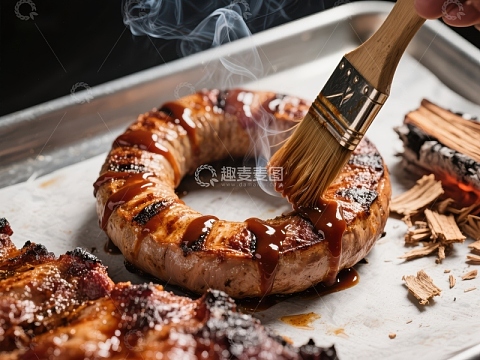 烧烤肉环涂抹酱料