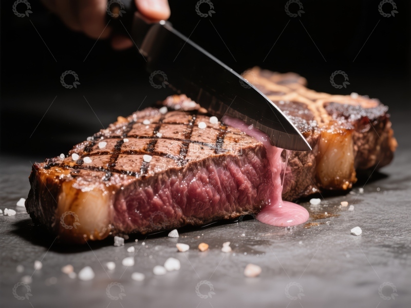 高清大图下载【趣麦麦图】刀切多汁牛排，肉汁四溢