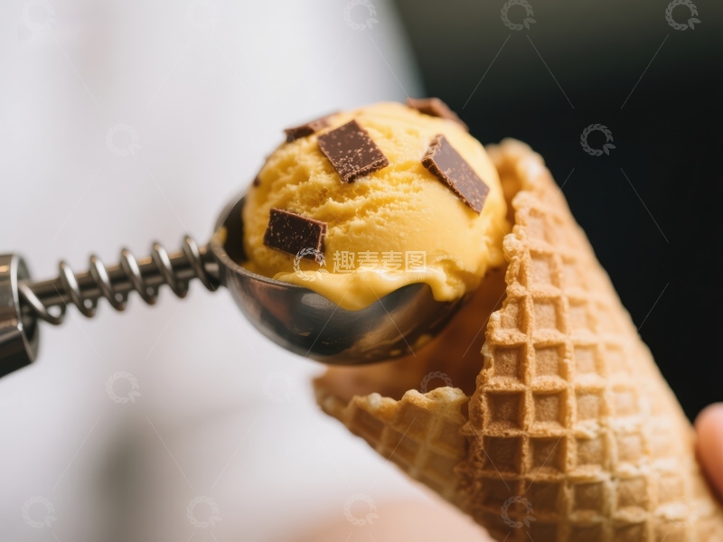 高清大图下载【趣麦麦图】-香草冰淇淋球装入蛋筒
