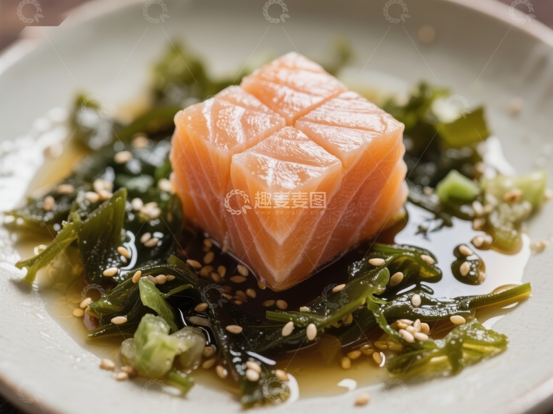 高清大图下载【趣麦麦图】三文鱼刺身配海藻芝麻