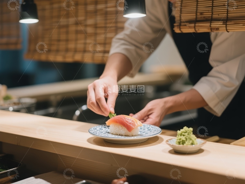 高清大图下载【趣麦麦图】寿司师傅精心装饰美食