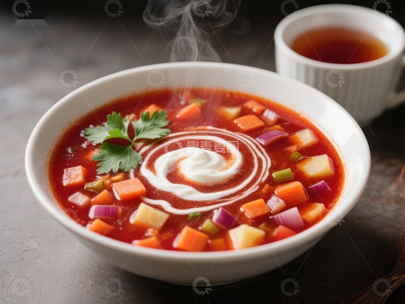 高清大图下载【趣麦麦图】热腾腾的蔬菜汤配酸奶油