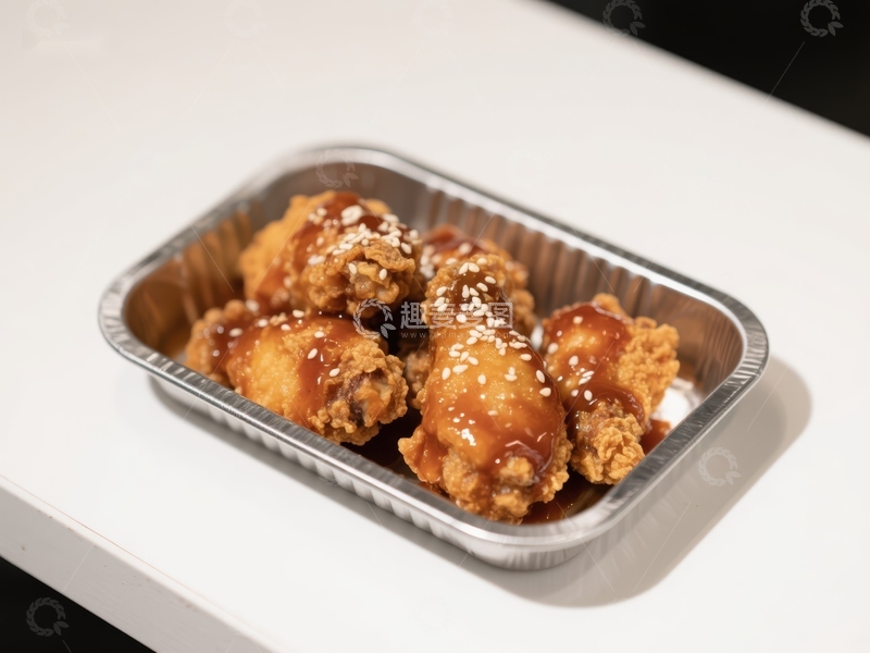 高清大图下载【趣麦麦图】酱汁鸡翅，撒芝麻，铝箔盒装