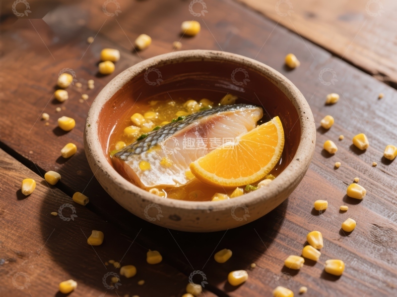 高清大图下载【趣麦麦图】鱼片橙片玉米汤碗