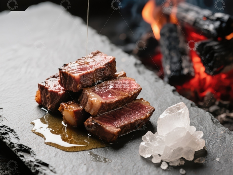 高清大图下载【趣麦麦图】火焰旁的精致牛排