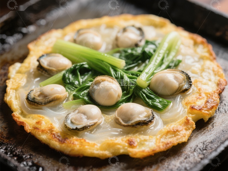 高清大图下载【趣麦麦图】海鲜煎饼配青菜
