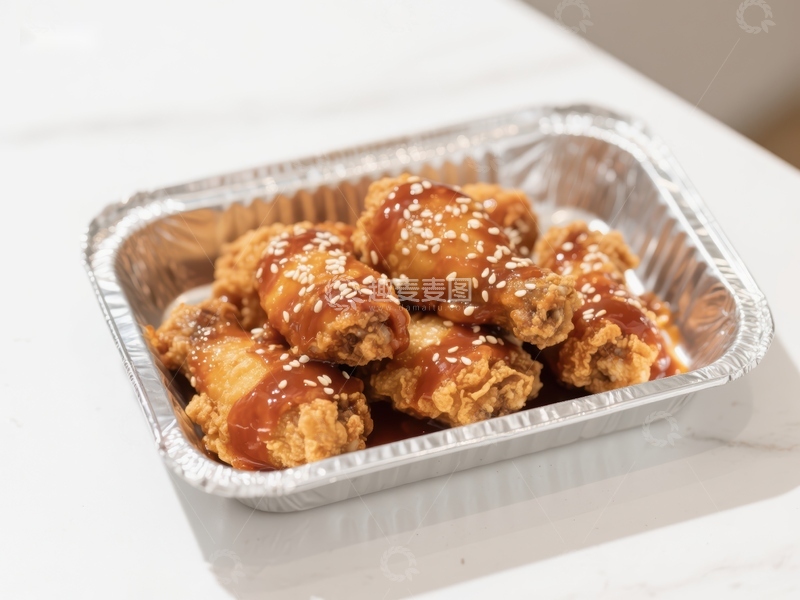高清大图下载【趣麦麦图】酱汁鸡翅配芝麻，铝箔盒装