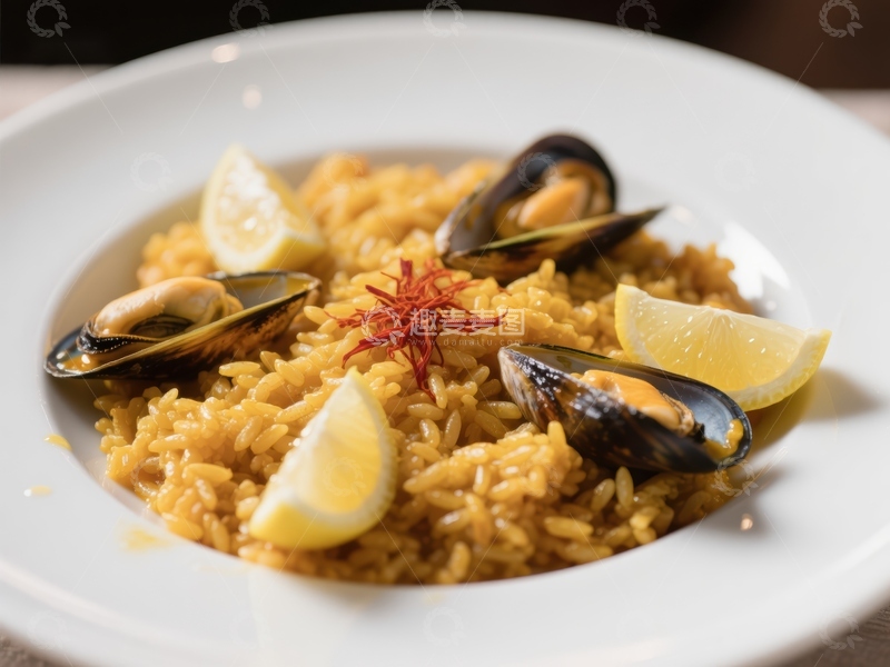 高清大图下载【趣麦麦图】海鲜饭配贻贝和柠檬