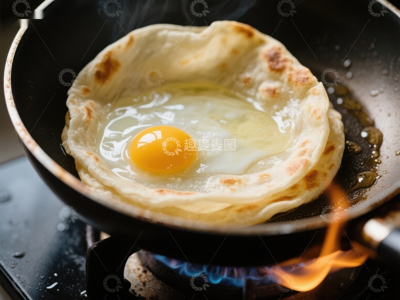 高清大图下载【趣麦麦图】煎锅中的蛋饼美食