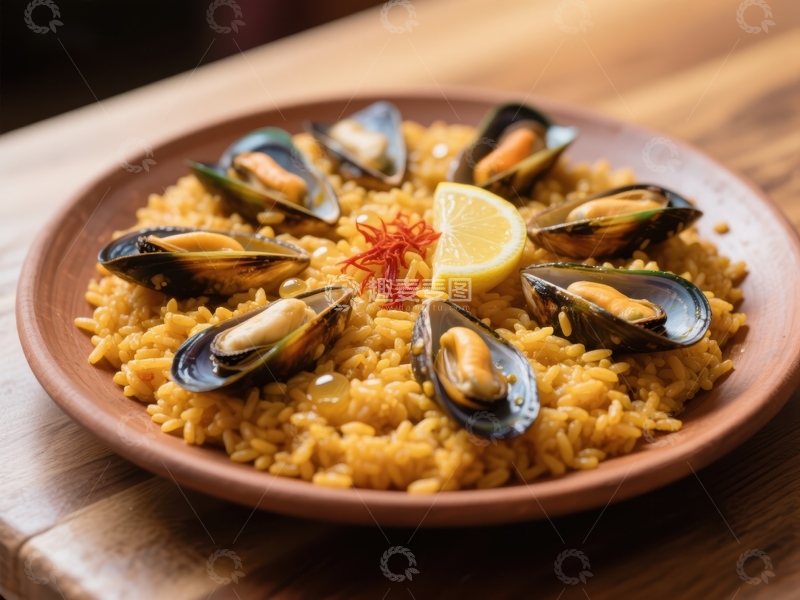 高清大图下载【趣麦麦图】海鲜饭配青口贝和柠檬