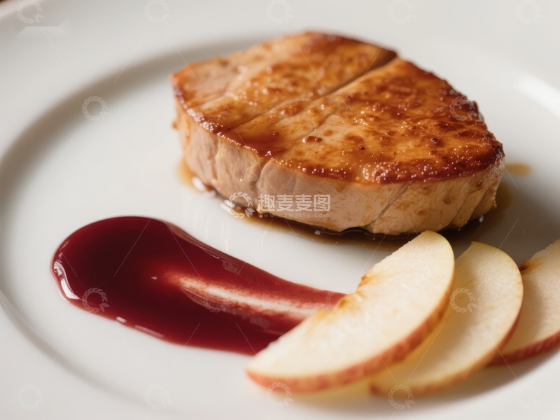 高清大图下载【趣麦麦图】煎制鹅肝配苹果片与果酱