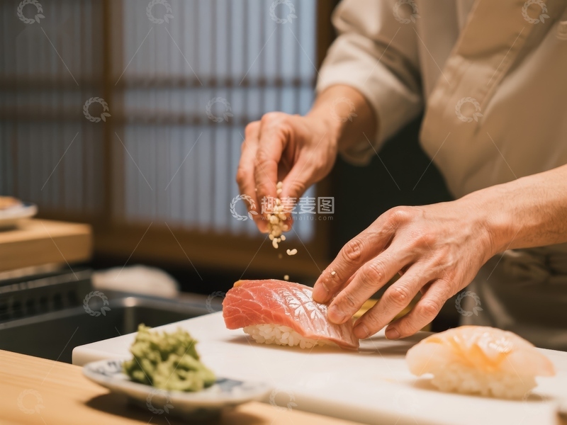 高清大图下载【趣麦麦图】-寿司师傅精心制作美食