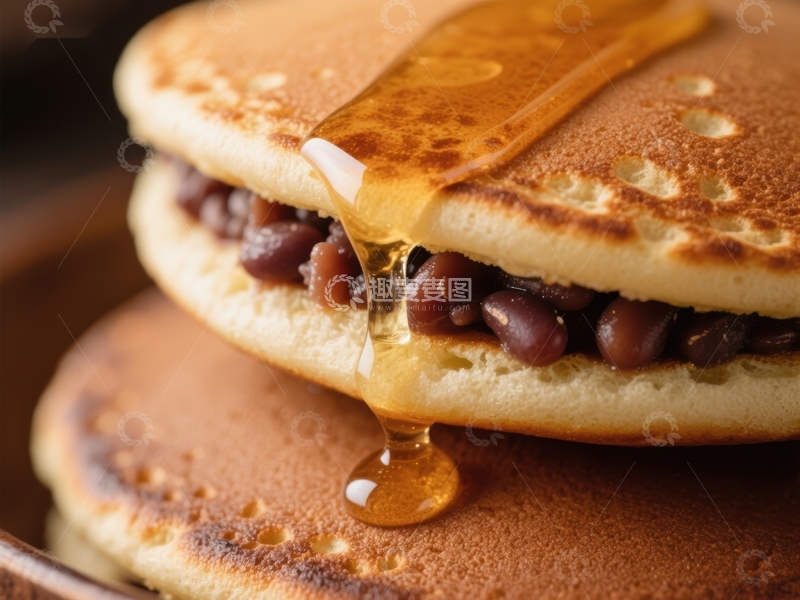 高清大图下载【趣麦麦图】蜂蜜淋洒在夹心煎饼上