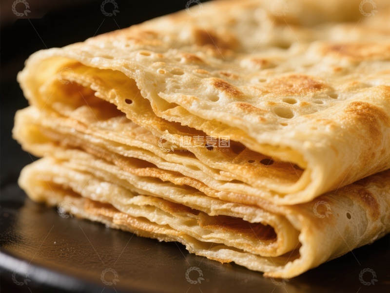 高清大图下载【趣麦麦图】金黄薄饼叠放特写