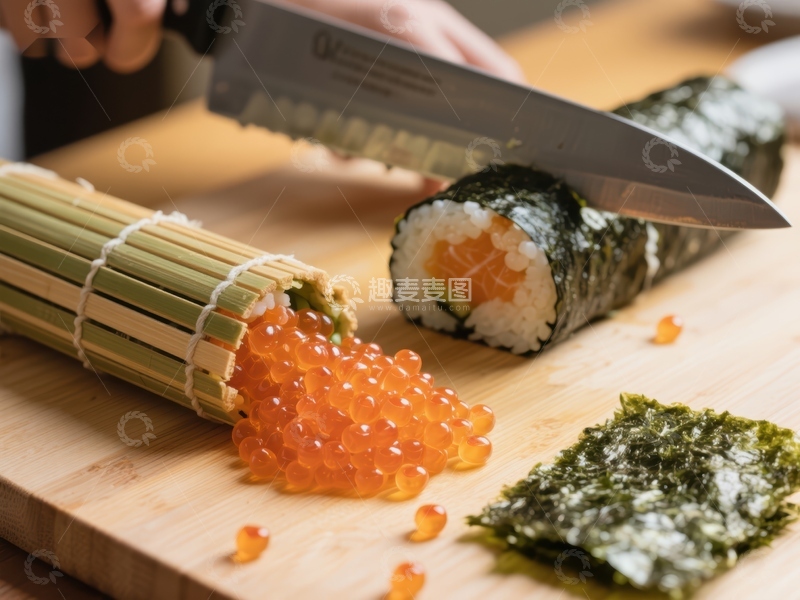 高清大图下载【趣麦麦图】寿司制作：切割与准备