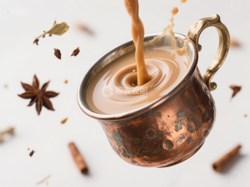 高清大图下载【趣麦麦图】热饮倒入铜杯，香料环绕