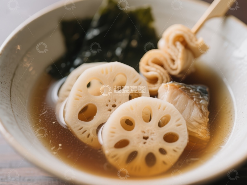 高清大图下载【趣麦麦图】莲藕海带汤，日式传统美食
