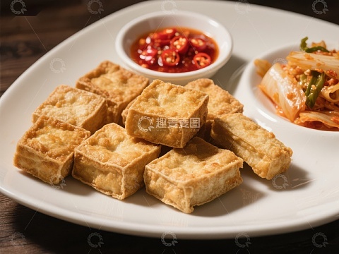 金黄豆腐配辣椒酱与泡菜