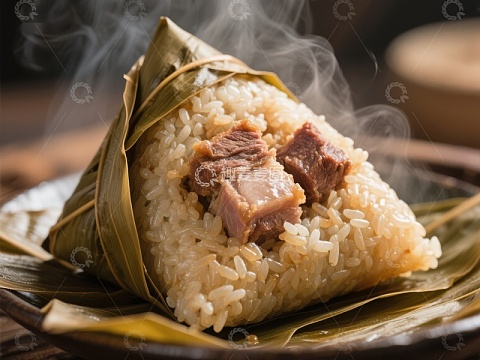 热气腾腾的粽子，糯米与肉馅的完美结合