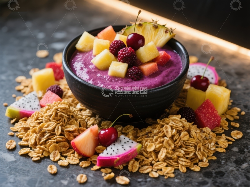 高清大图下载【趣麦麦图】色彩缤纷的水果燕麦碗