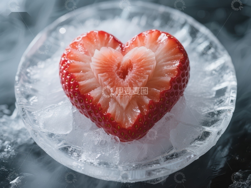 高清大图下载【趣麦麦图】冰盘上的爱心草莓