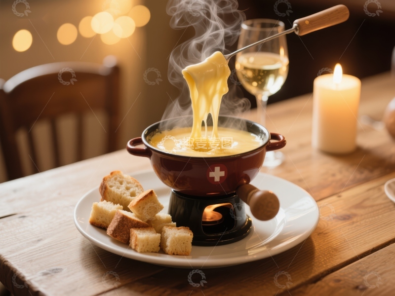 高清大图下载【趣麦麦图】热气腾腾的奶酪火锅配面包