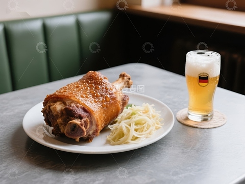 烤鸭配酸菜与啤酒