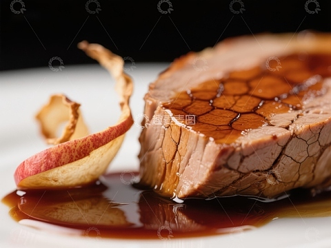 烤肉配苹果片与酱汁