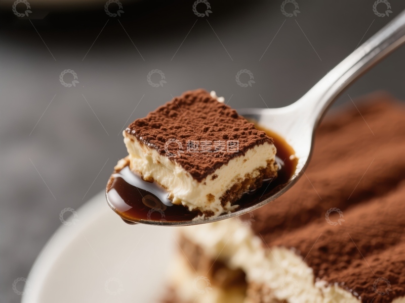 高清大图下载【趣麦麦图】勺中提拉米苏，浓郁咖啡香