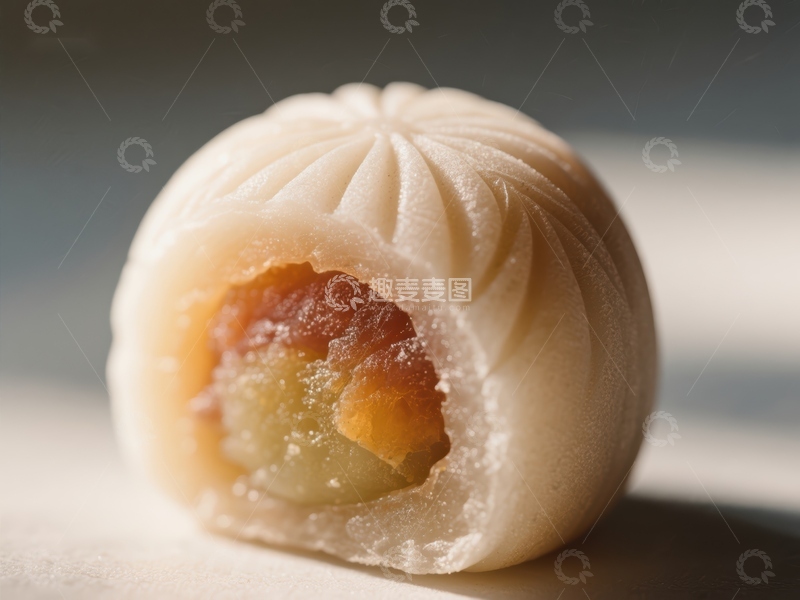 高清大图下载【趣麦麦图】半露馅料的包子特写