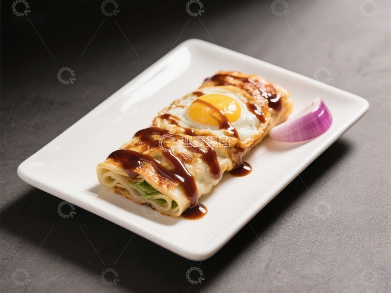 高清大图下载【趣麦麦图】日式煎饼卷蛋，淋酱装饰