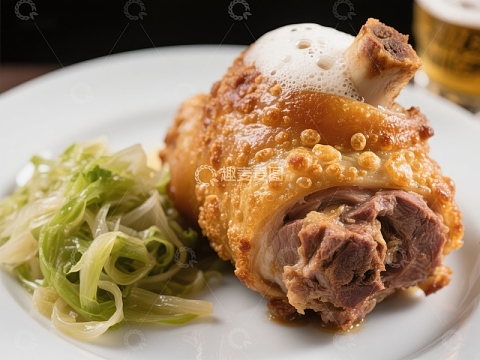 酥皮烤肉配青菜