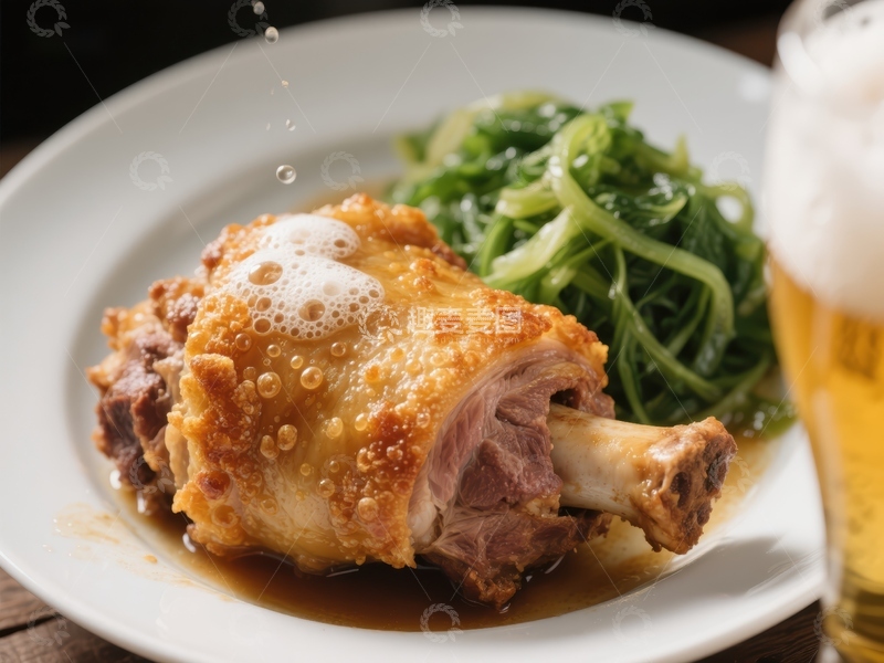 高清大图下载【趣麦麦图】酥脆烤鸡腿配绿叶蔬菜