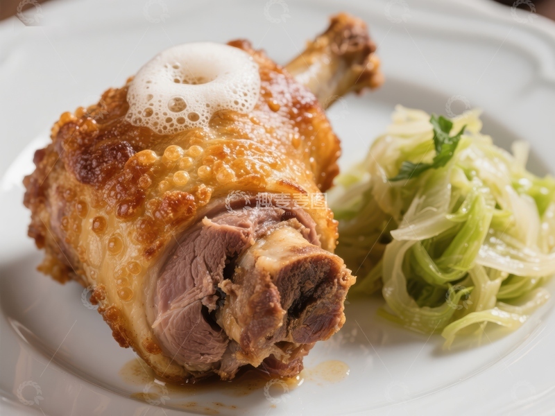 高清大图下载【趣麦麦图】烤鸭腿配酸菜，色泽诱人