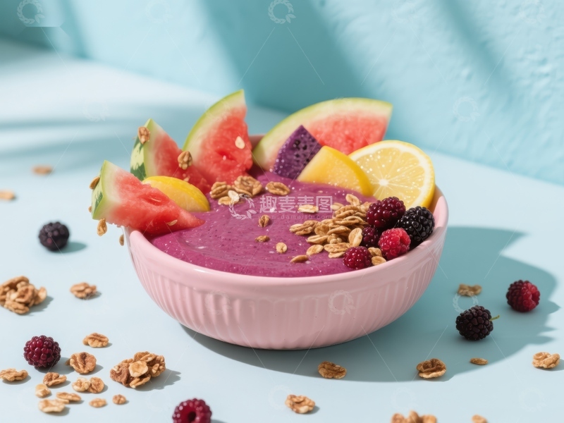 高清大图下载【趣麦麦图】粉色水果燕麦碗