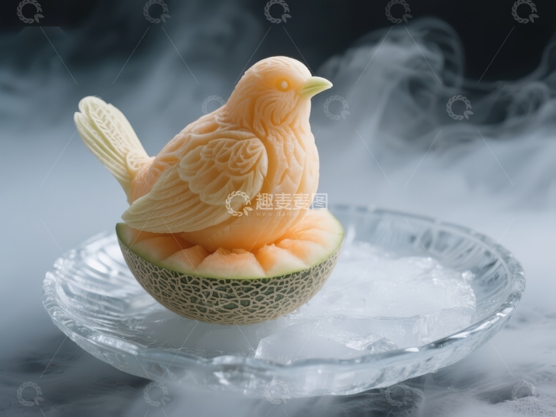 高清大图下载【趣麦麦图】冰雕鸟形甜瓜艺术