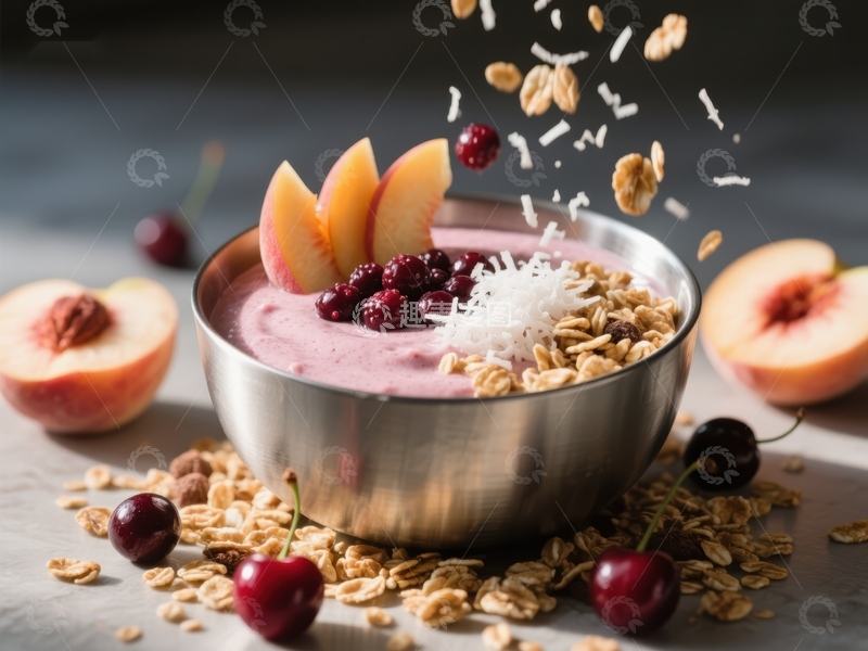 高清大图下载【趣麦麦图】新鲜水果酸奶碗配坚果和椰蓉
