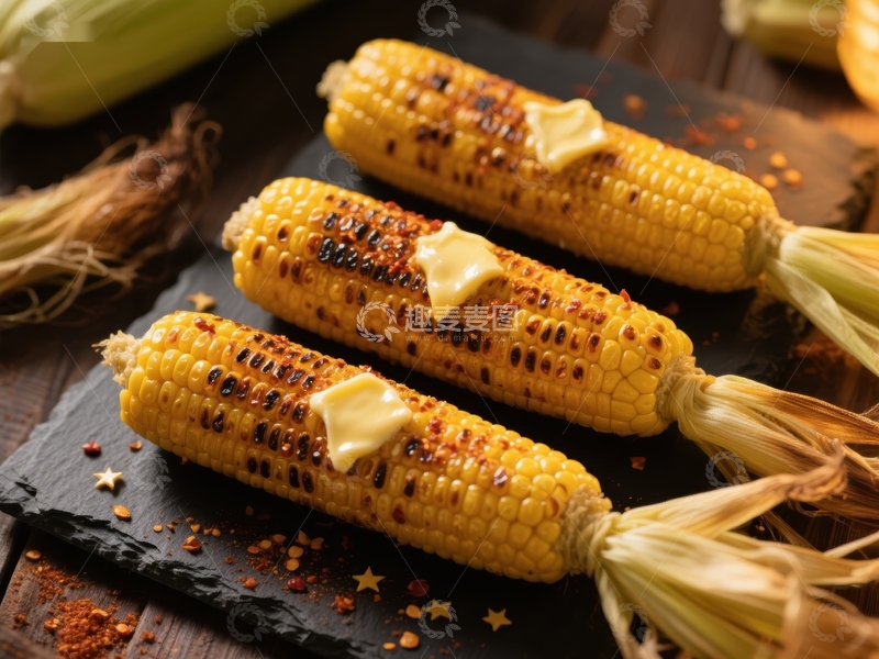 高清大图下载【趣麦麦图】烤玉米配黄油，美味诱人