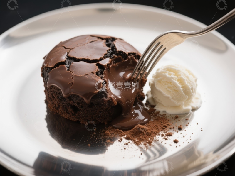 高清大图下载【趣麦麦图】巧克力熔岩蛋糕配冰淇淋
